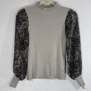 Sioni Milano Women's Mock Neck Long Sleeve Paisley Sheer Sleeve‎ Top